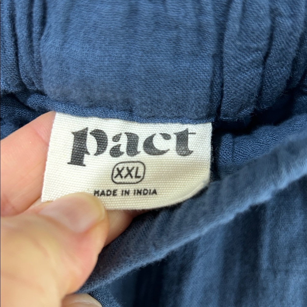 Pact Coastal Double Gauze Split Hem Pant Cotton Wide Leg Drawstring Blue XXL - Picture 5 of 15